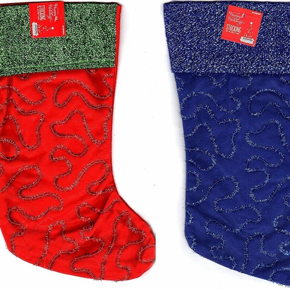 Momentum Brands Set of 2 - Christmas Holiday Embroidered Felt Stockings - Picture 1 of 1